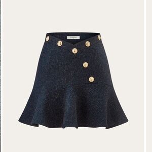Chain-Embellished Navy Flared Mini Skirt